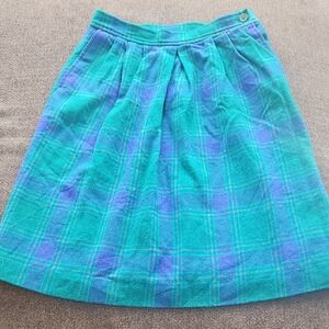 Pendleton Teal and Lavender Plaid Pleated Wool Skirt